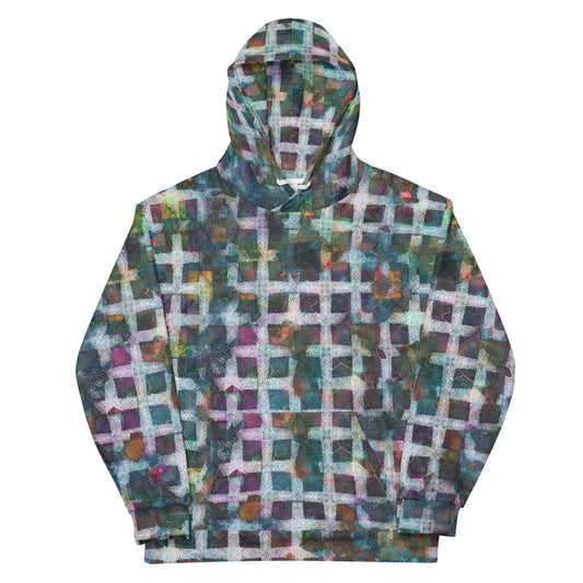 Chippin Balls Prism Grid AOP Hoodie - front view, psychedelic windowpane all-over print