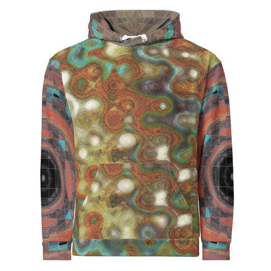 Chippin Balls Liquid Marble AOP Hoodie - front view, swirling marbled ripple all-over print