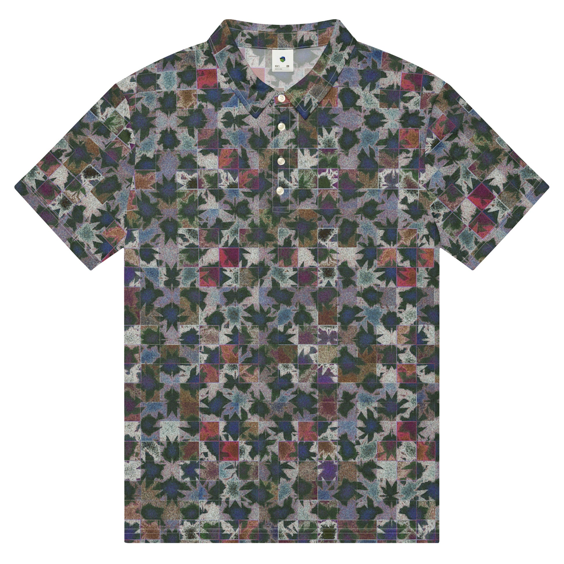 Chippin Balls Thicket Camo AOP Polo - close-up print detail