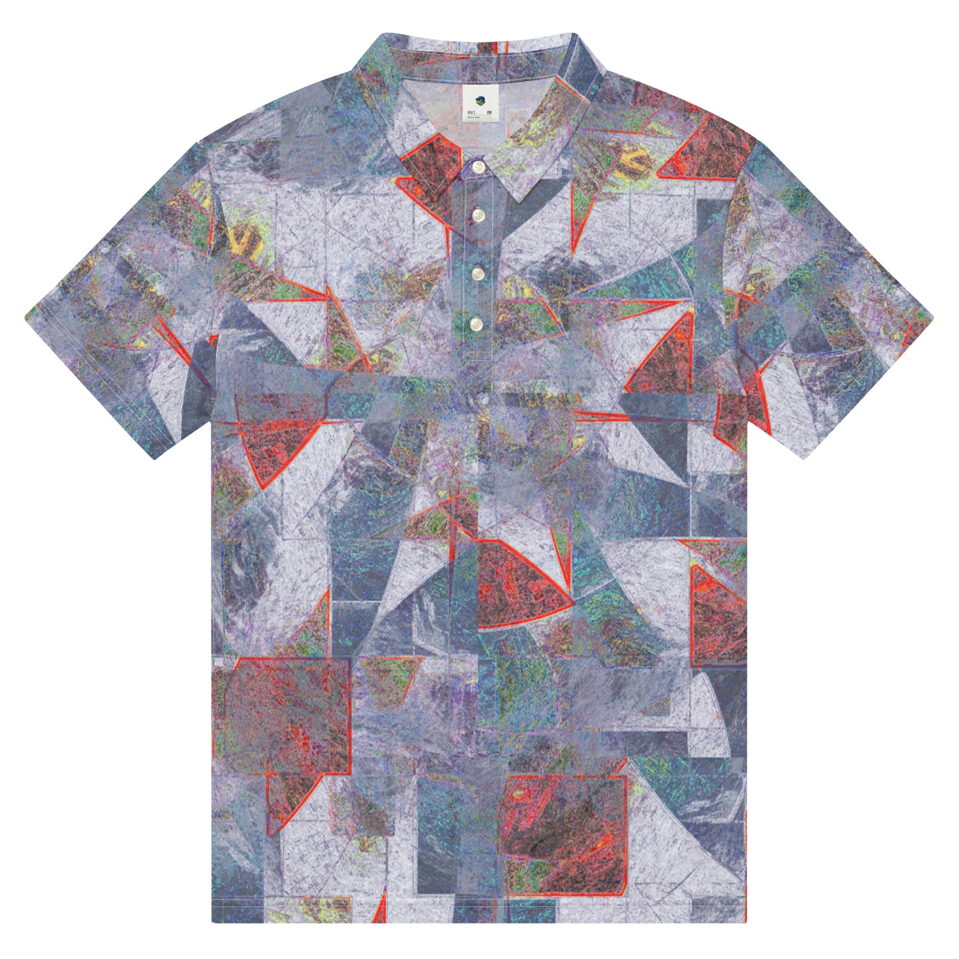 Chippin Balls Fractured Terrain AOP Polo - close-up print detail