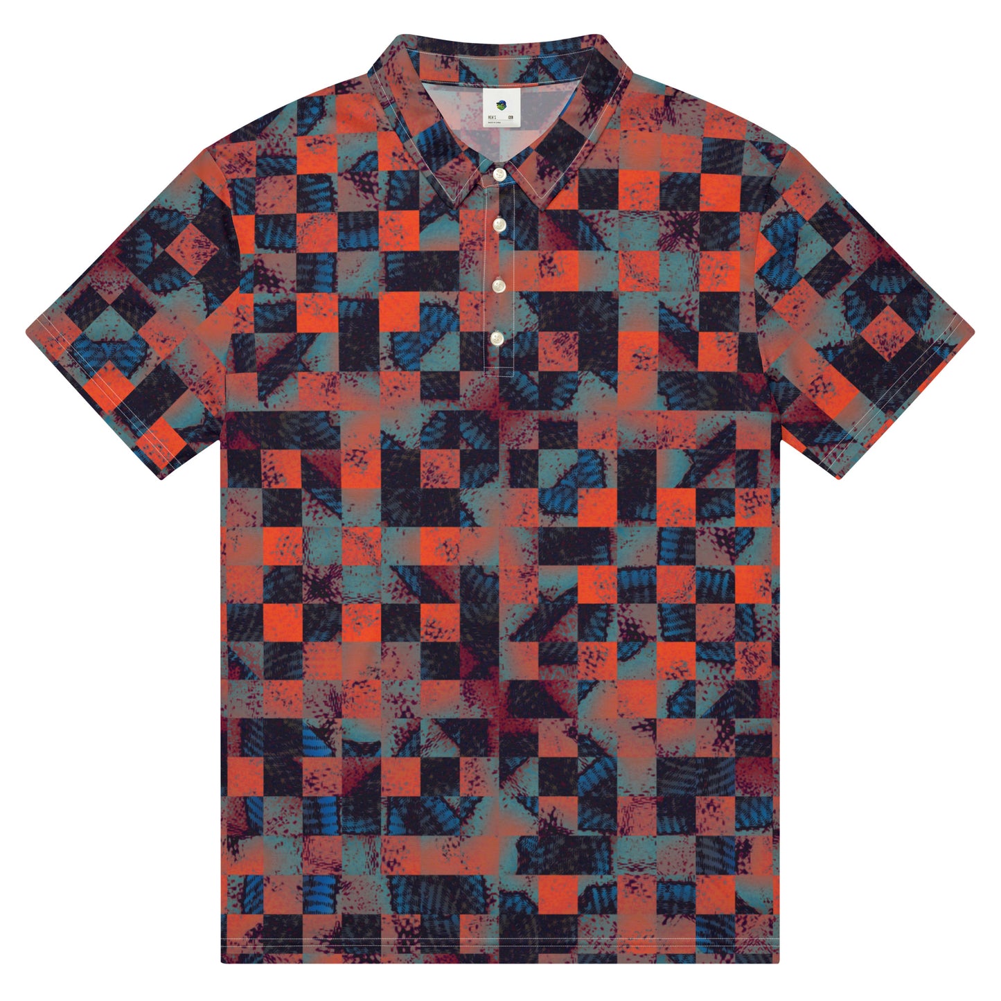 Chippin Balls Sunset Check AOP Polo - close-up print detail