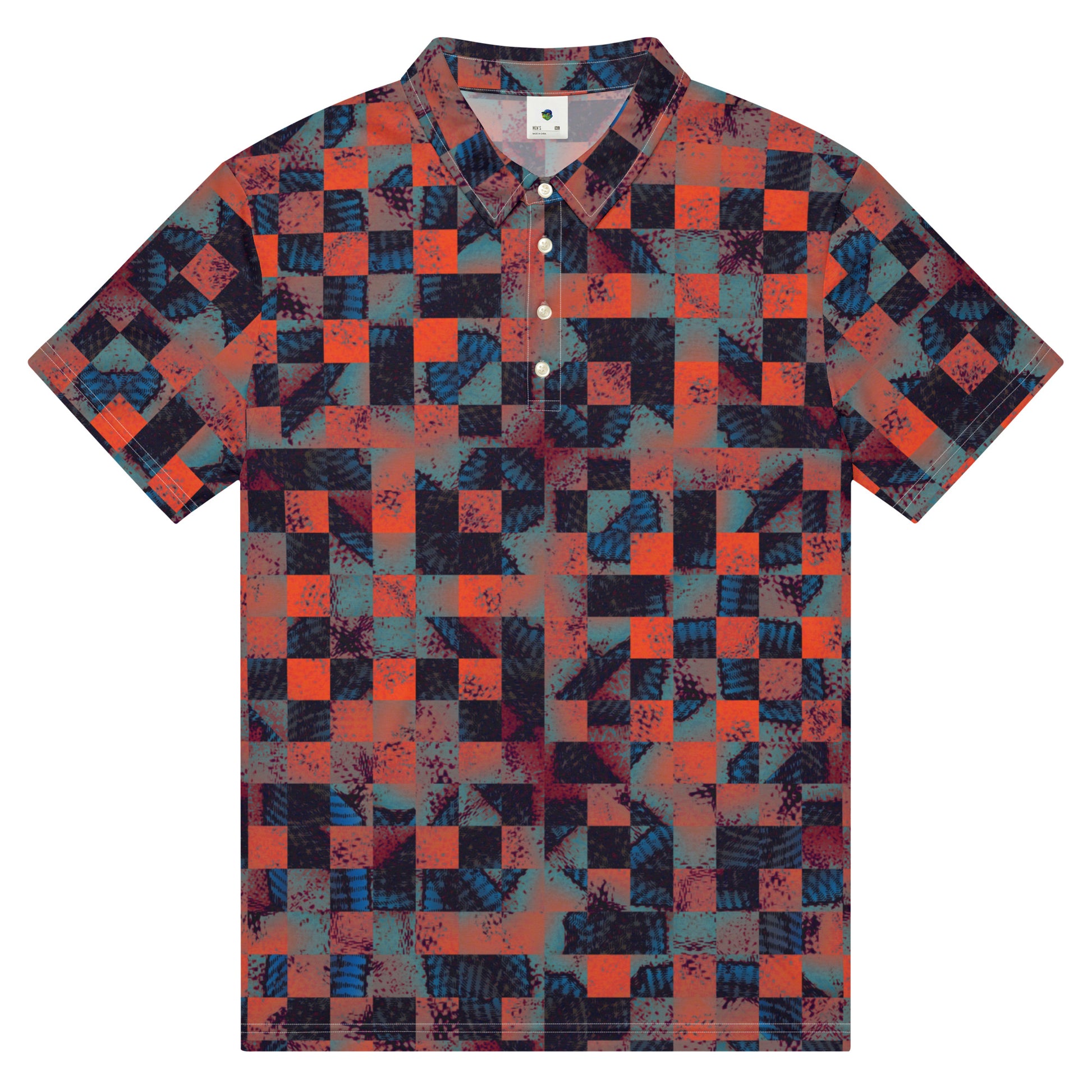 Chippin Balls Sunset Check AOP Polo - close-up print detail