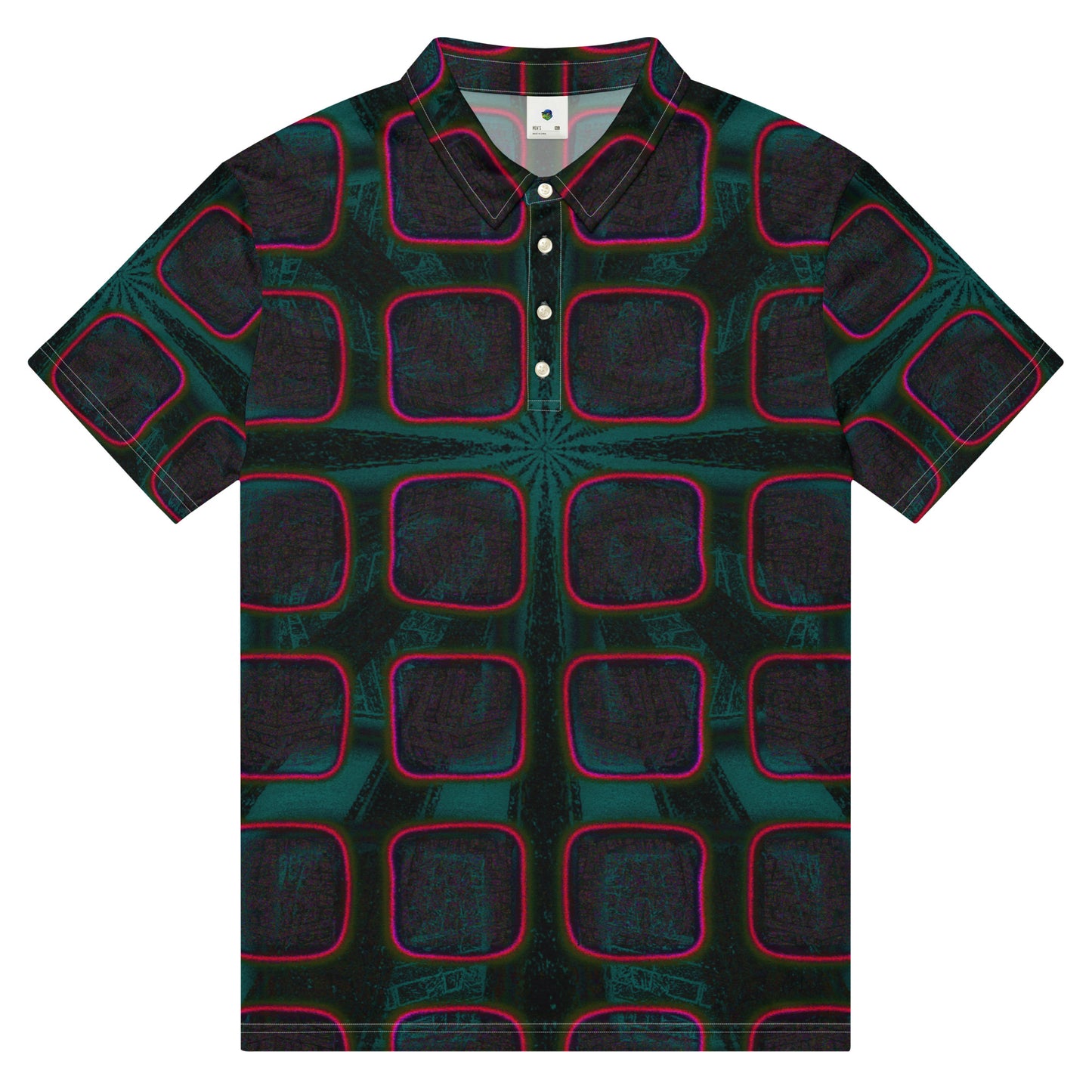 Chippin Balls Emerald Grid AOP Polo - close-up print detail