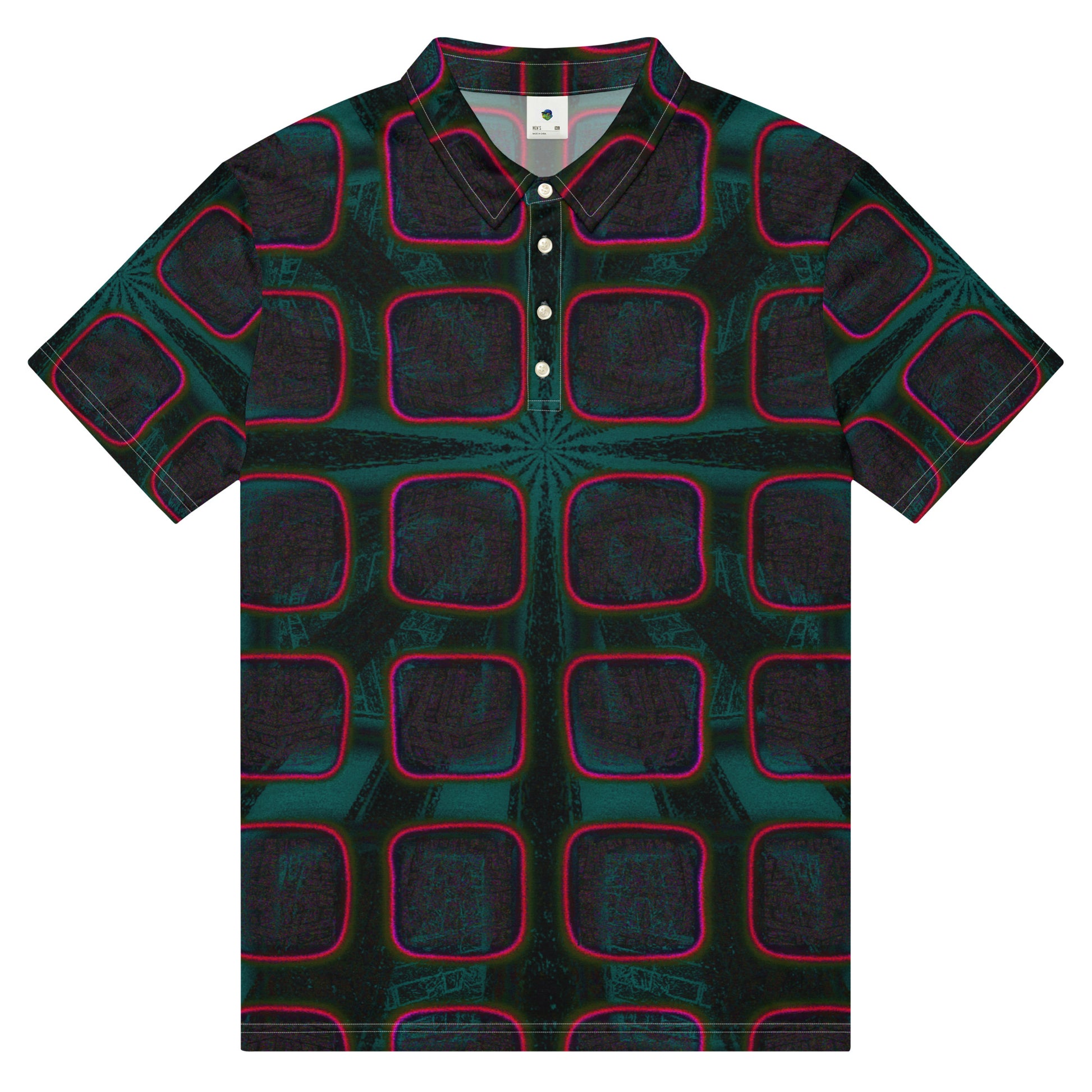 Chippin Balls Emerald Grid AOP Polo - close-up print detail