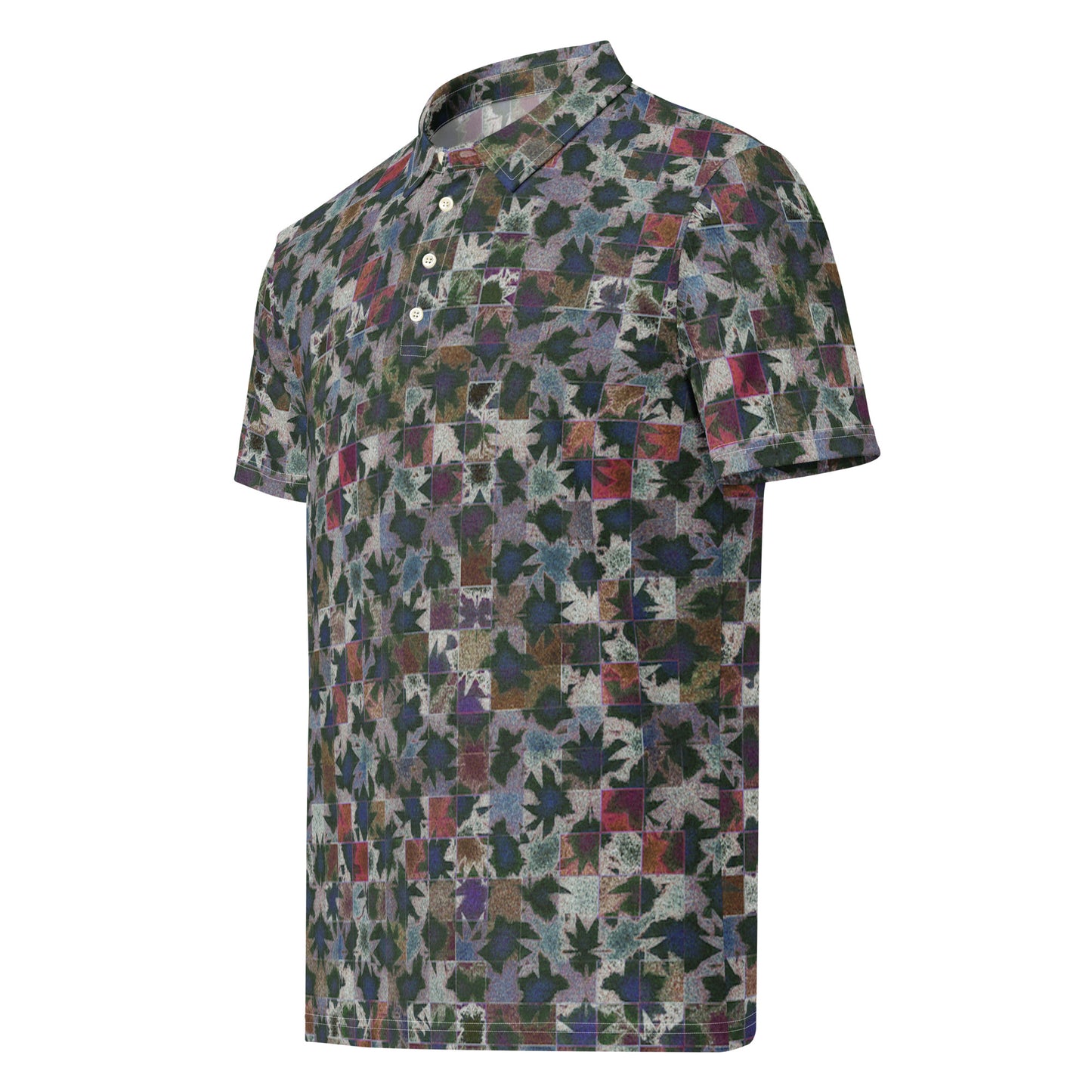 Chippin Balls Thicket Camo AOP Polo - abstract leaf camo all-over print, olive and plum