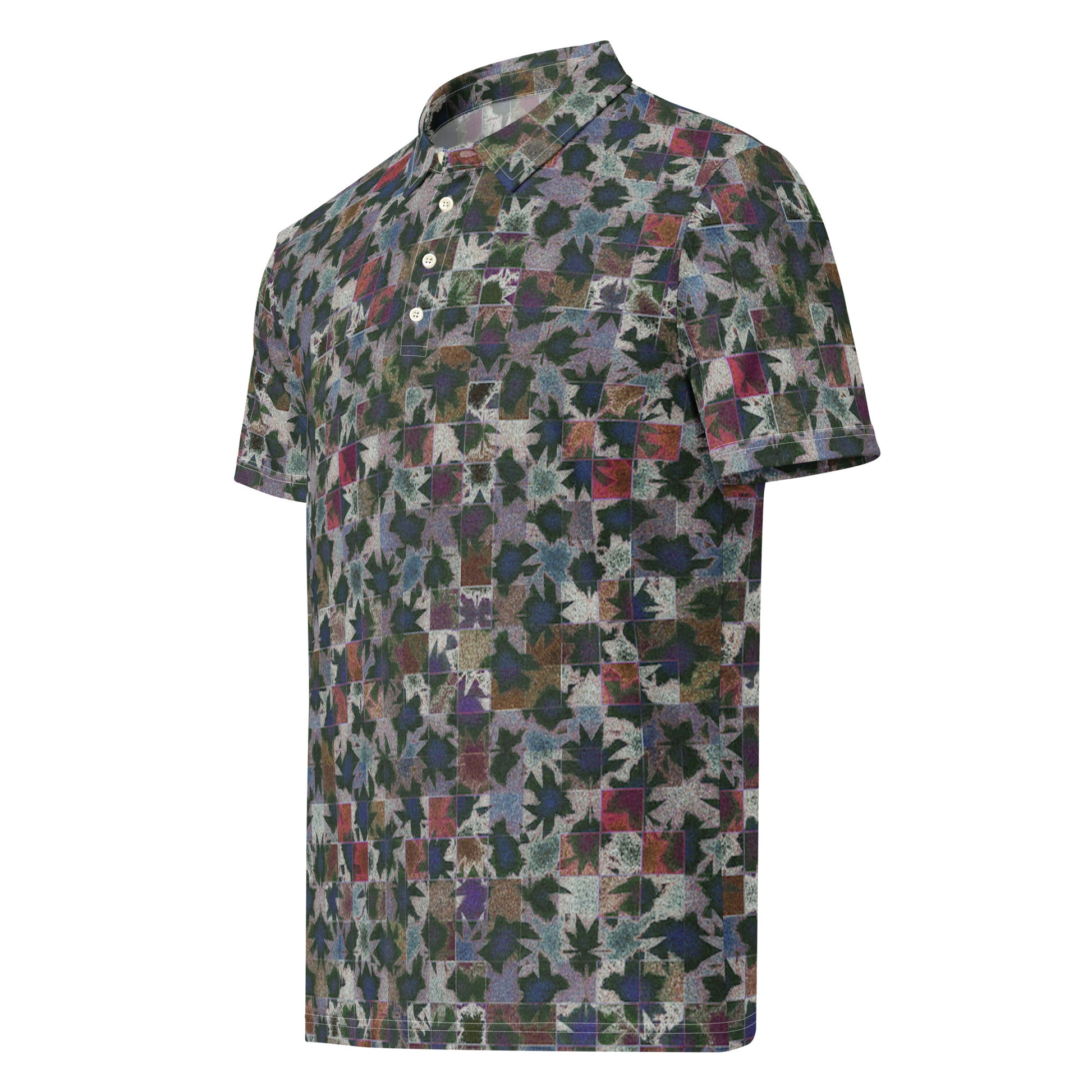 Chippin Balls Thicket Camo AOP Polo - abstract leaf camo all-over print, olive and plum