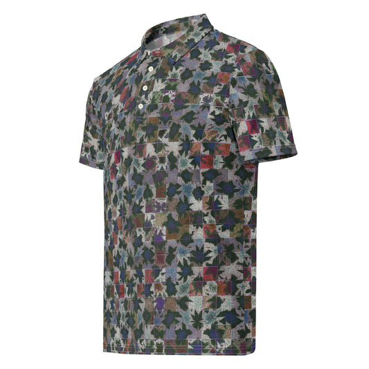 Chippin Balls Thicket Camo AOP Polo - abstract leaf camo all-over print, olive and plum