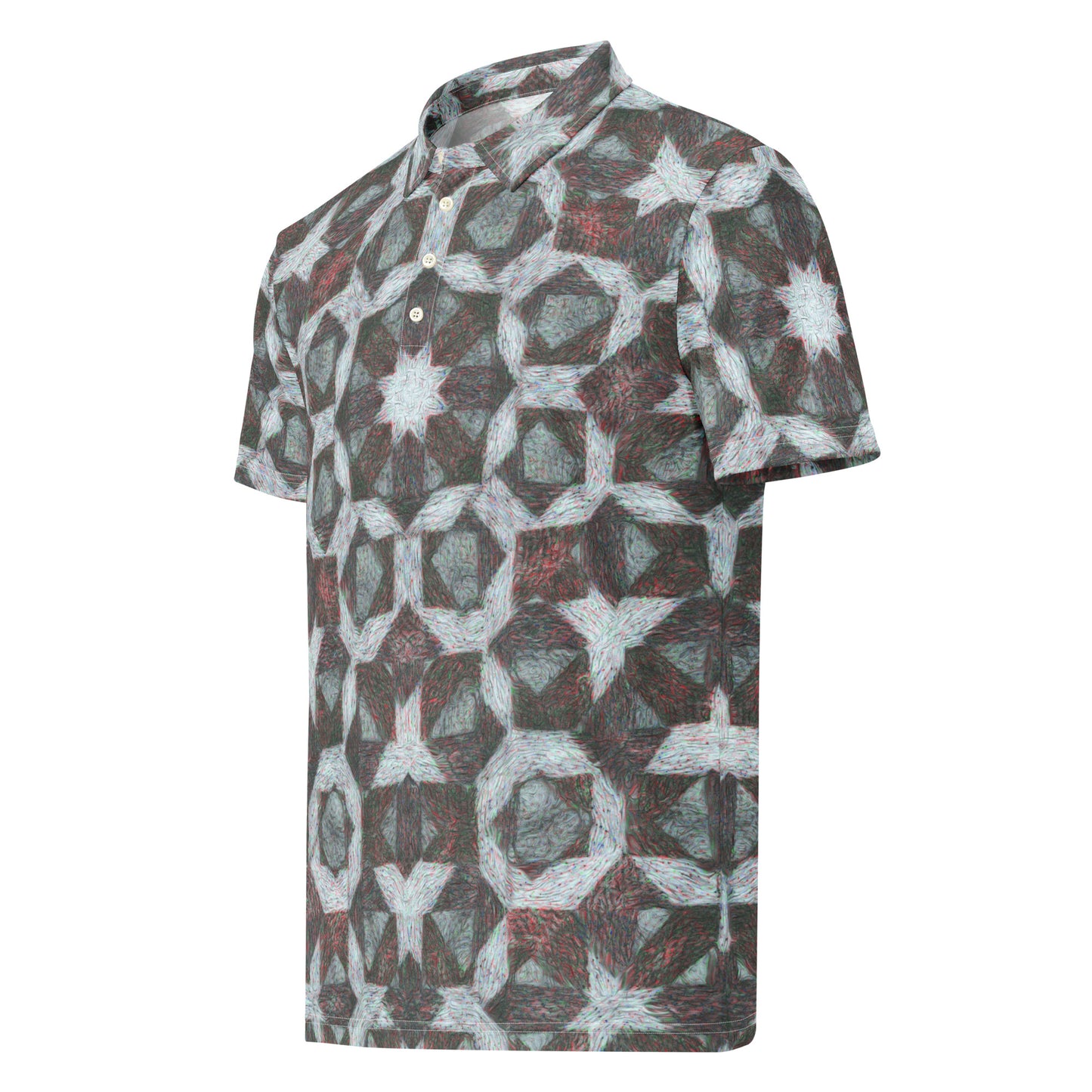 Chippin Balls Stone Star AOP Polo - geometric star tile all-over print, stone and rust