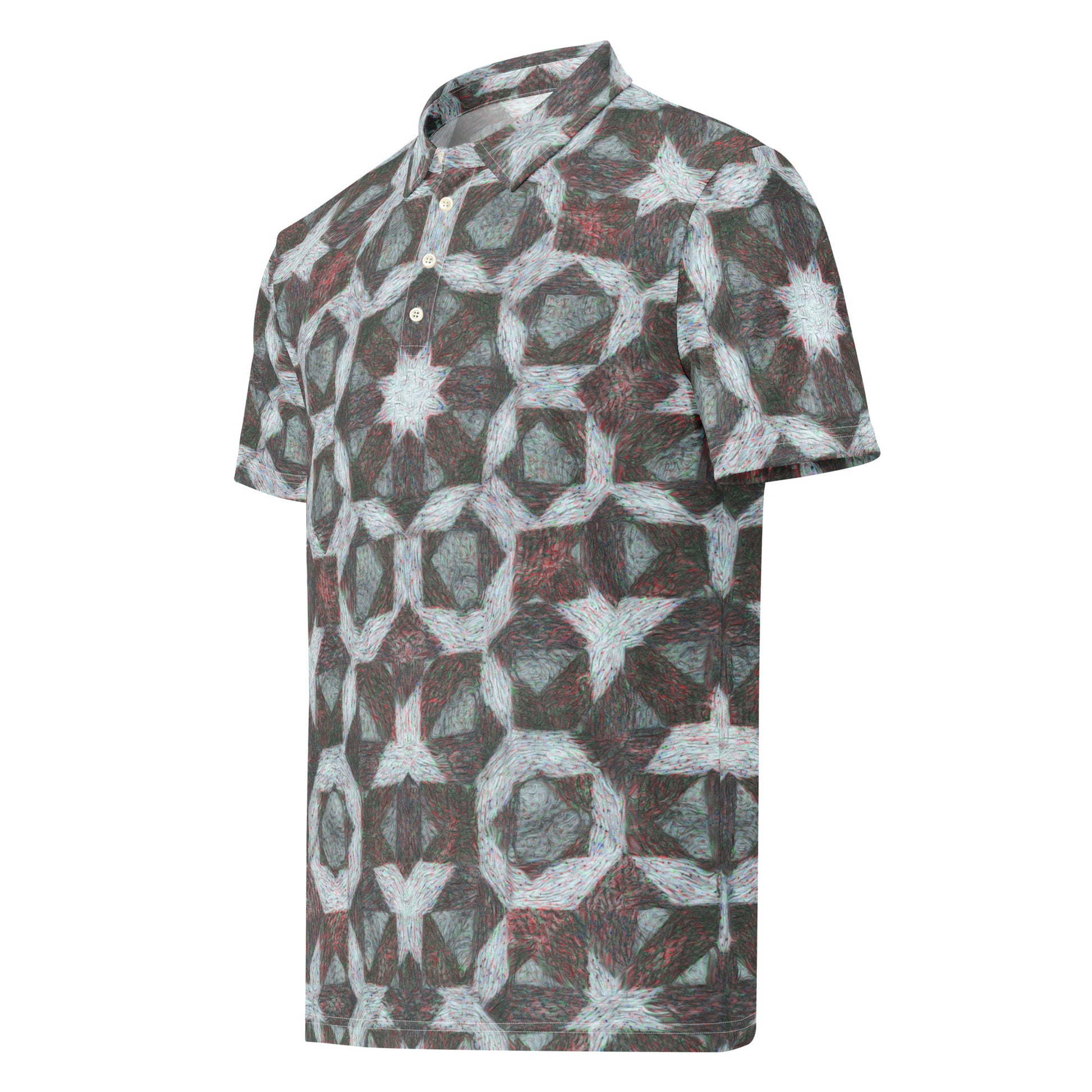 Chippin Balls Stone Star AOP Polo - geometric star tile all-over print, stone and rust