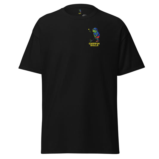 Chippin Balls Classic Terence Color Tee — full-color chest logo golf t-shirt, black