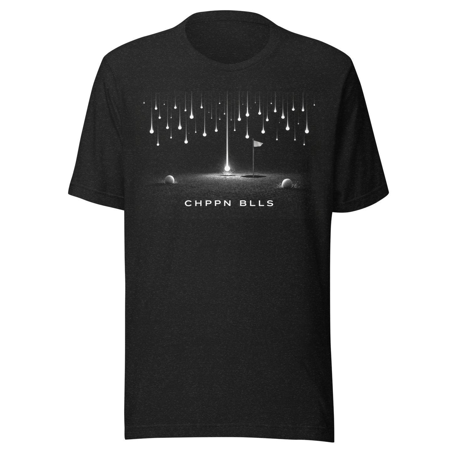 Chippin Balls Scattered Showers Tee — meteor balls design